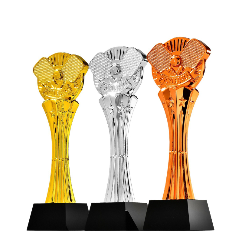 Pickleball trofej od smole – zlatna, srebrna i brončana, 280 mm, mogućnost prilagodbe logotipa