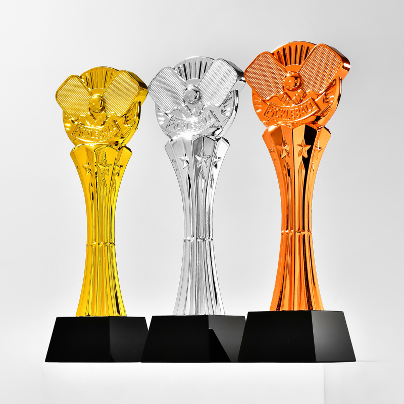 Pickleball trofej od smole – zlatna, srebrna i brončana, 280 mm, mogućnost prilagodbe logotipa