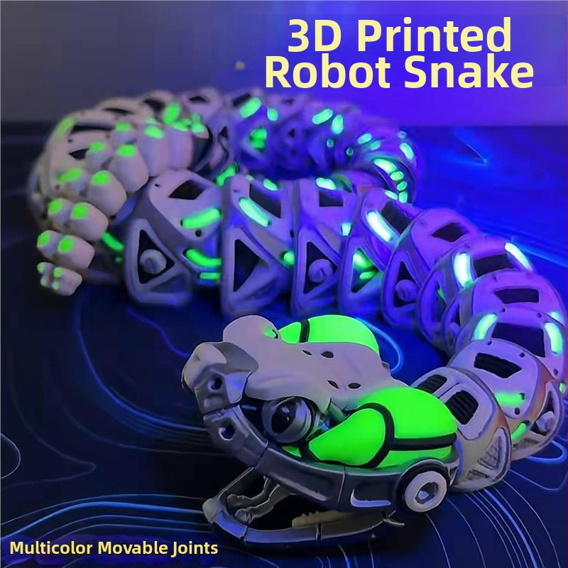Viacfarebný 3D tlačený had s pohyblivými kĺbmi – realistický model zvieraťa, ozdoba pre deti
