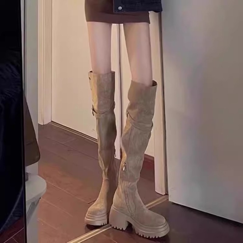 Ženske čizme iznad koljena, dva načina nošenja, debeli fleece, zimske čizme, smeđa, western stil