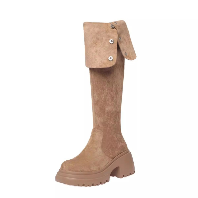 Ženske čizme iznad koljena, dva načina nošenja, debeli fleece, zimske čizme, smeđa, western stil