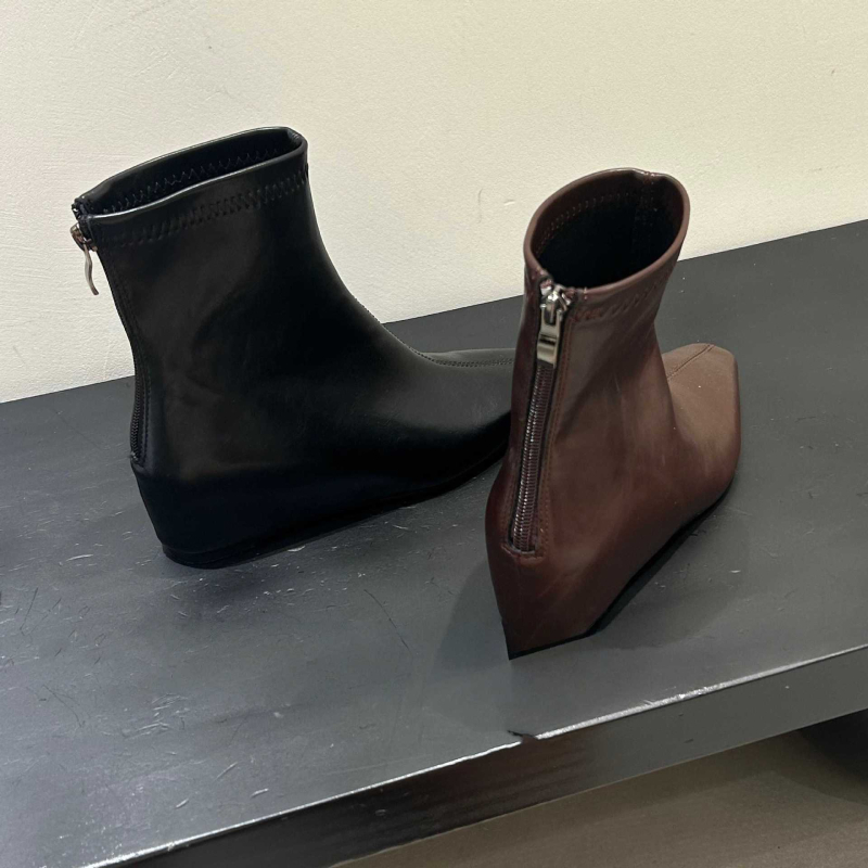 Korejski stil s oštrim vrhom, francuske nude čizme s ravnim potplatom, ženske Martin čizme, jesen-zima, retro stil