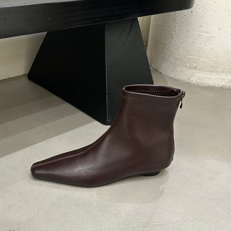 Korejski stil s oštrim vrhom, francuske nude čizme s ravnim potplatom, ženske Martin čizme, jesen-zima, retro stil