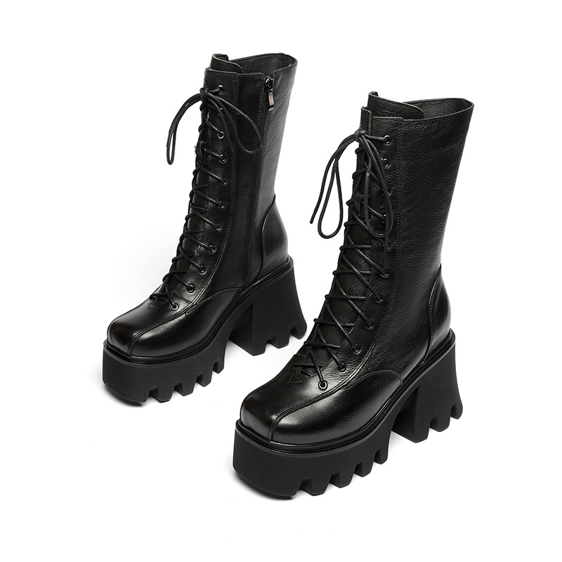 Ženske Martin čizme od prave kože, debela potplata, unutarnje podizanje visine 10 cm, vintage stil, čizme srednje dužine za žene