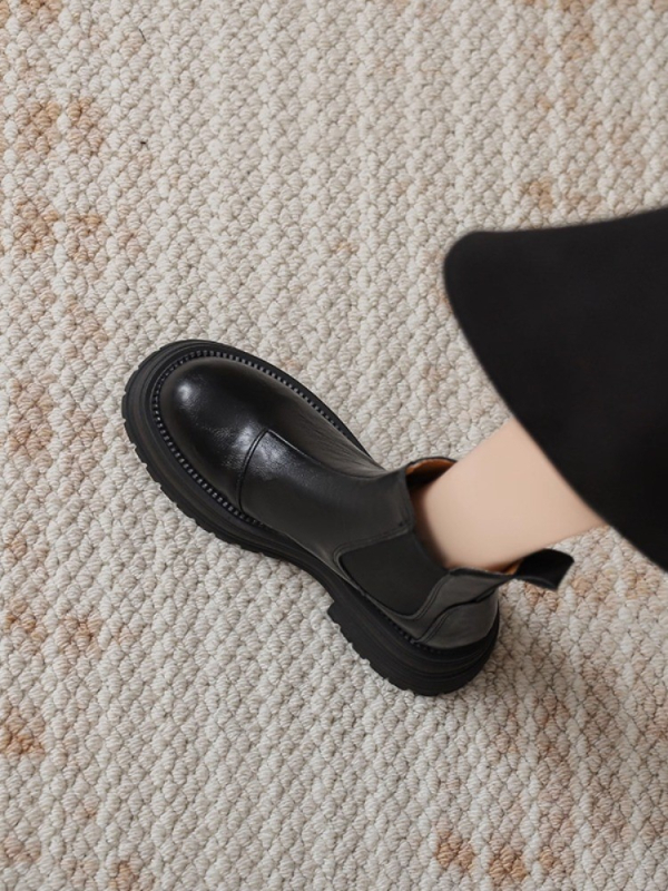 Ženske Chelsea čizme od prave kože s debelim potplatom i povećanjem visine, slip-on, retro stil za jesen-zimu