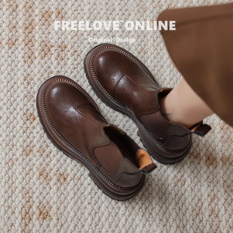 Ženske Chelsea čizme od prave kože s debelim potplatom i povećanjem visine, slip-on, retro stil za jesen-zimu
