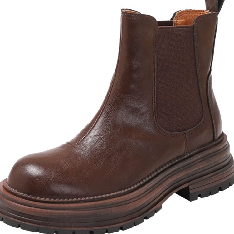 Ženske Chelsea čizme od prave kože s debelim potplatom i povećanjem visine, slip-on, retro stil za jesen-zimu