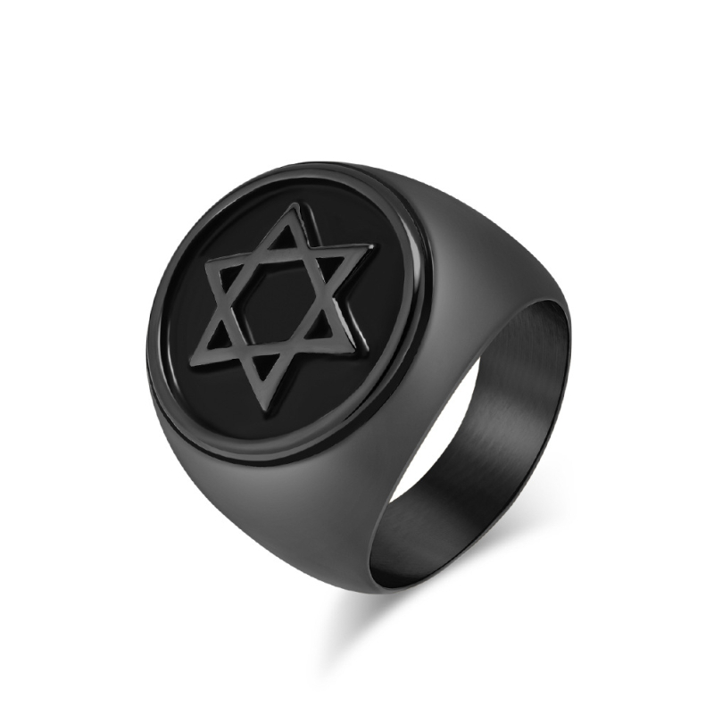 Prsten s Davidovom zvijezdom (hexagram) od nehrđajućeg čelika, retro dizajn, Solomonova pečat
