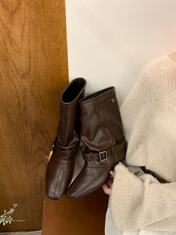 Vintage ženske Martin čizme s niskim potpeticama, Western Cowboy stil, smeđa Melard, kratke čizme do sredine potkoljenice