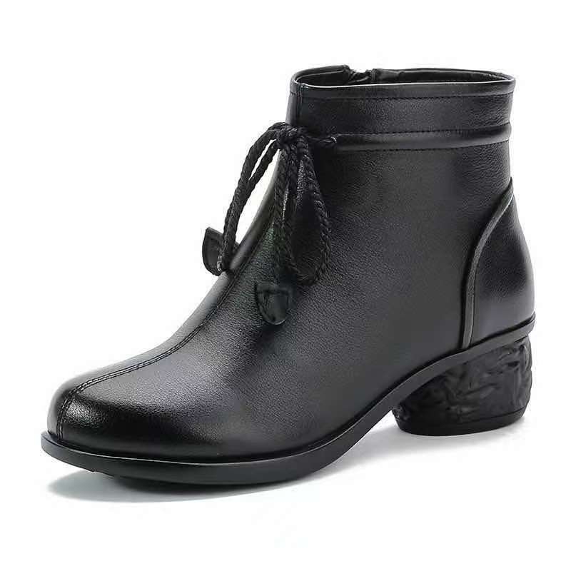 Cizme de iarnă din piele naturală, cu căptușeală din fleece, călduroase, antiderapante, talpă plată