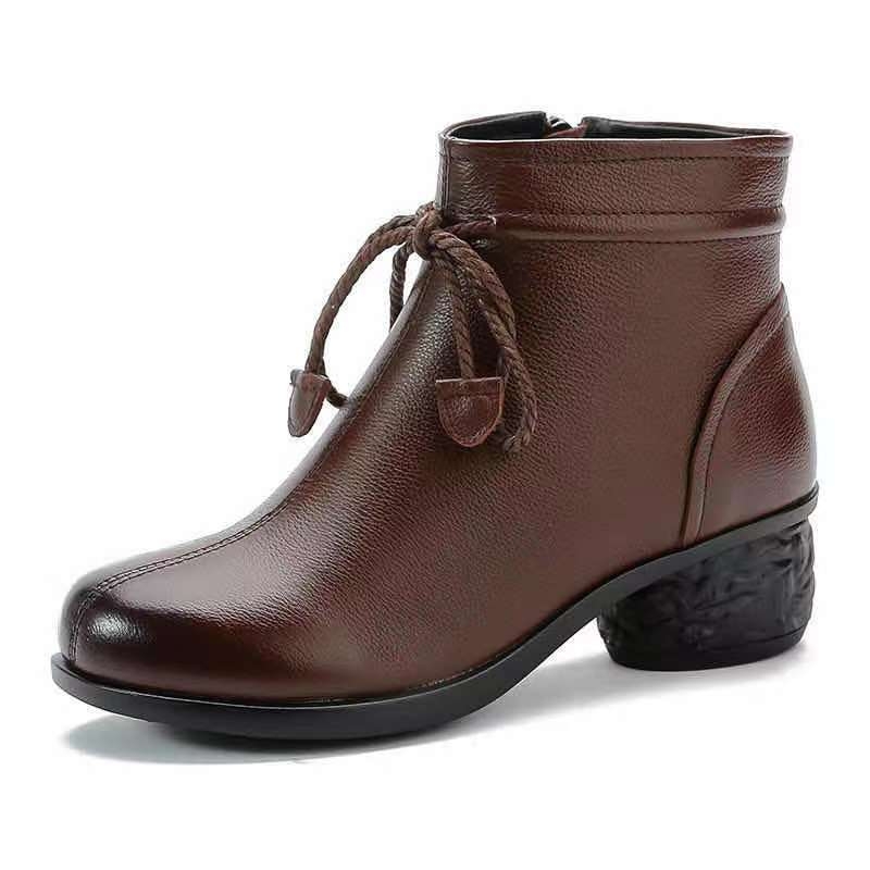 Cizme de iarnă din piele naturală, cu căptușeală din fleece, călduroase, antiderapante, talpă plată