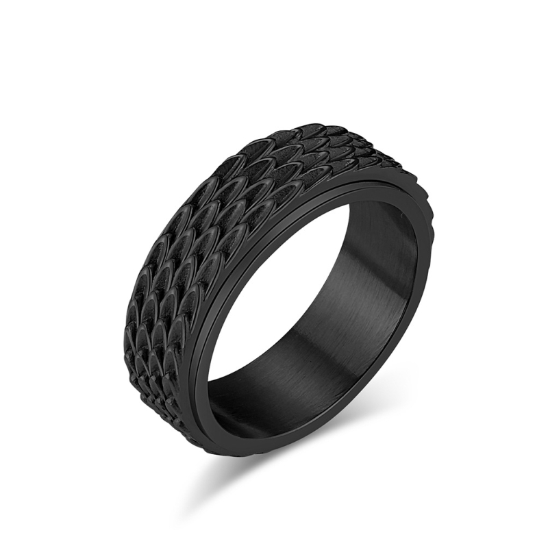 Retro prsten s ljuskama zmaja, rotirajući, od titan čelika, s motivom anđelskog pera, za ublažavanje tjeskobe