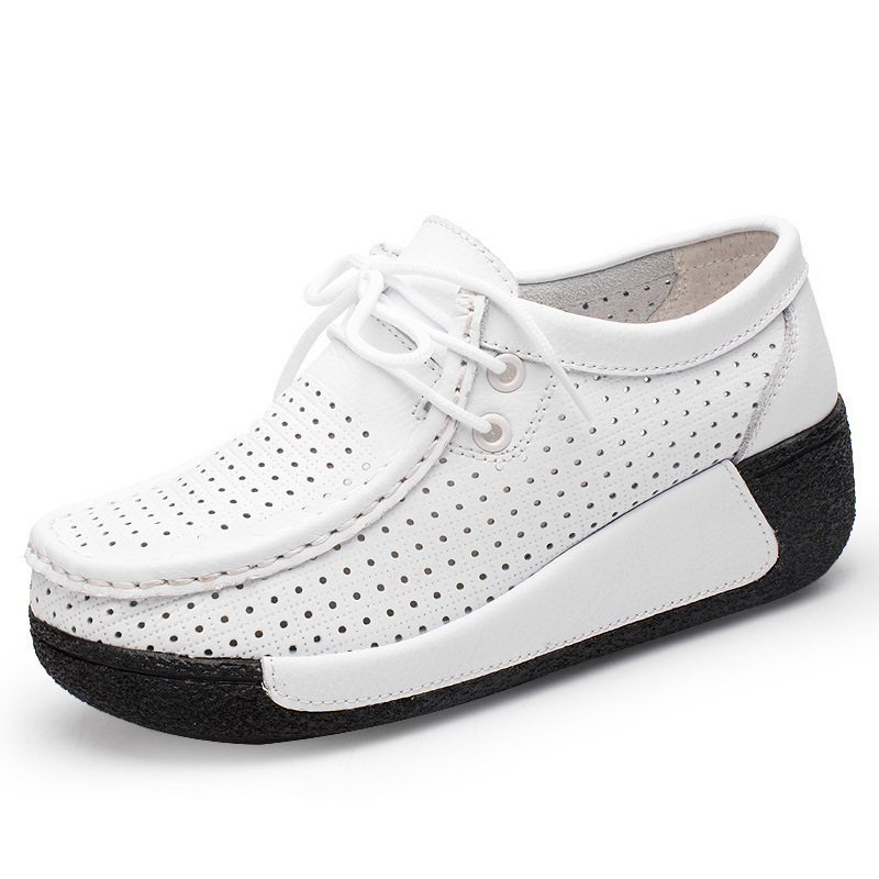 Gelden Ženske ljetne cipele za veliku veličinu, korejskog stila, kožne slip-on s debelim potplatom i perforiranim dizajnom