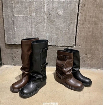 Ženske čizme do polovine potkoljenice s 6 cm povećanjem visine kopčom, zapadni jahački stil, debeli potpetice
