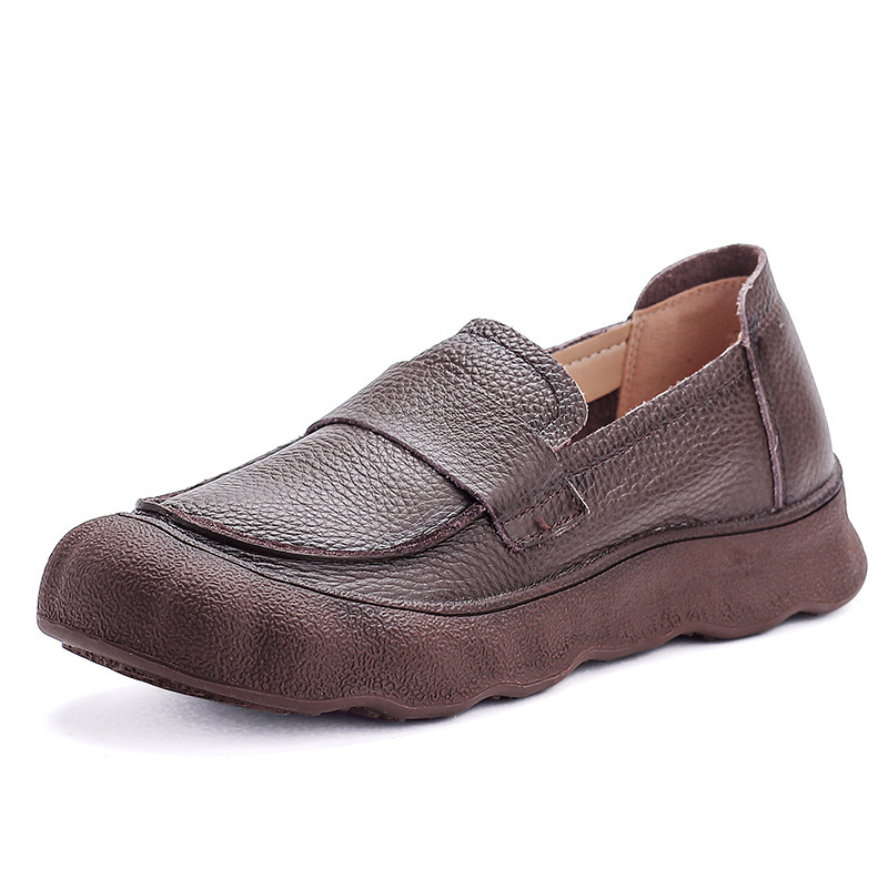 Ženske loafers od prve sloje teleće kože s platformom i debelim potplatom, retro britanski stil, okrugli vrh, prava koža