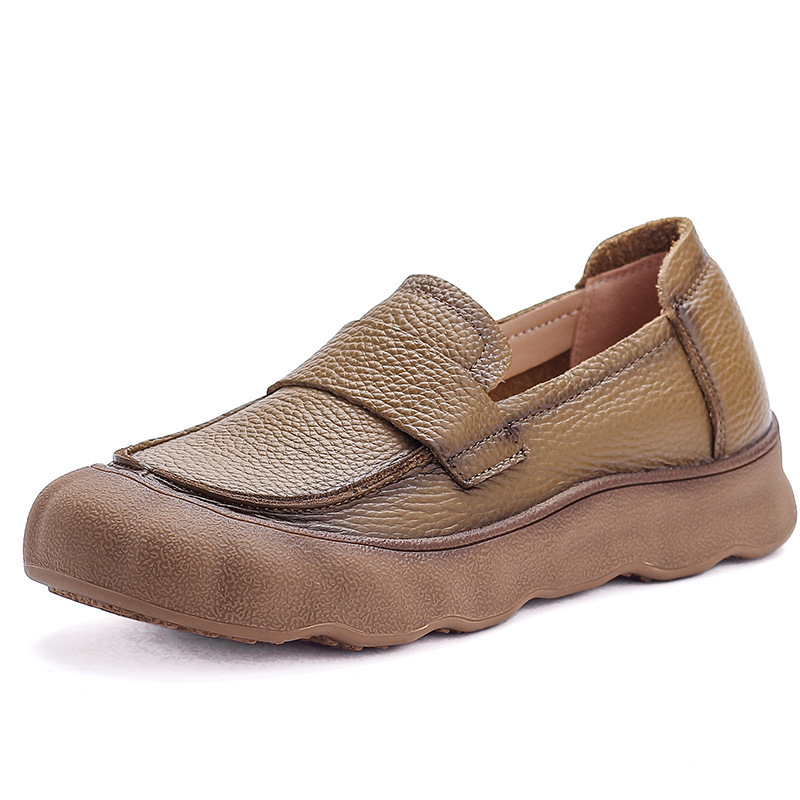 Ženske loafers od prve sloje teleće kože s platformom i debelim potplatom, retro britanski stil, okrugli vrh, prava koža