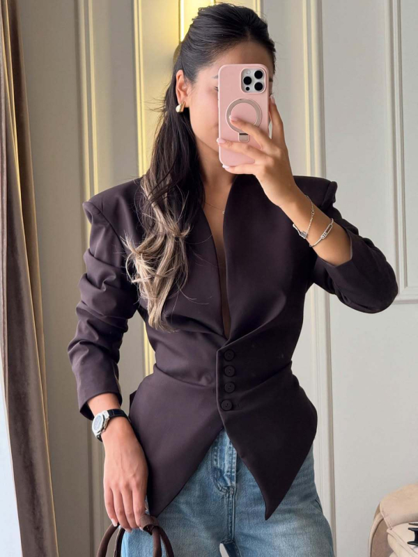 Ženski asimetrični blejzer, slim fit, dugi rukavi, stilski i elegantan top