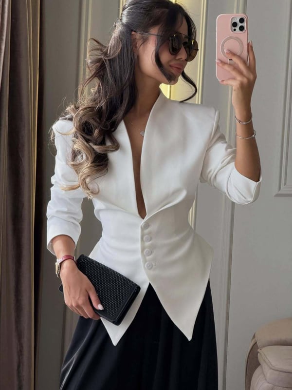 Ženski asimetrični blejzer, slim fit, dugi rukavi, stilski i elegantan top