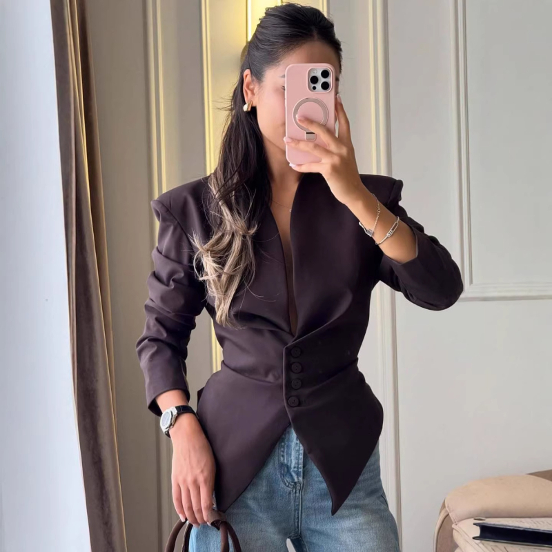 Ženski asimetrični blejzer, slim fit, dugi rukavi, stilski i elegantan top