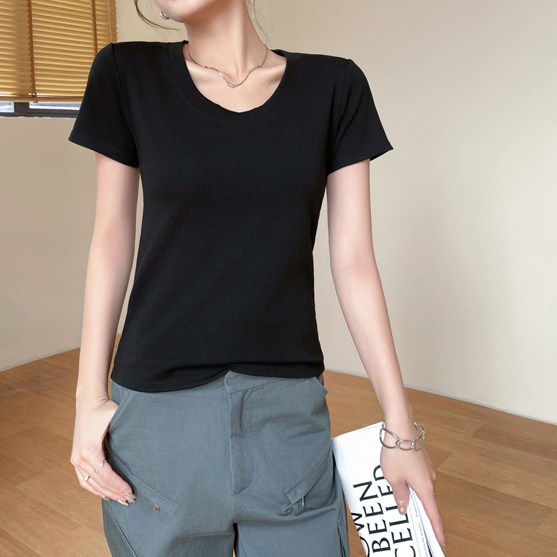Ženski T-shirt od 100% pamuka s okruglim izrezom, kratki rukav, klasičan stil, uski kroj, proljeće/ljeto