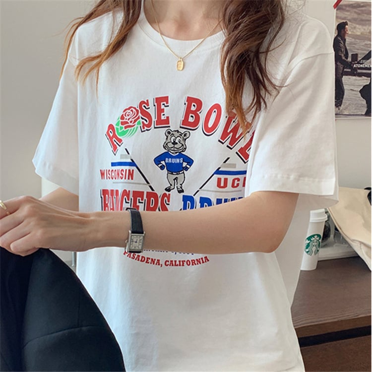 Ljetni ženski T‑shirt s Harajuku stilom, kratkih rukava, udoban slobodan kroj, Korejskog dizajna.