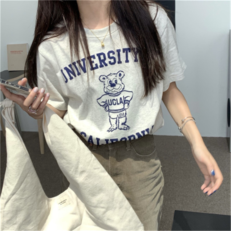 Ljetni ženski T‑shirt s Harajuku stilom, kratkih rukava, udoban slobodan kroj, Korejskog dizajna.