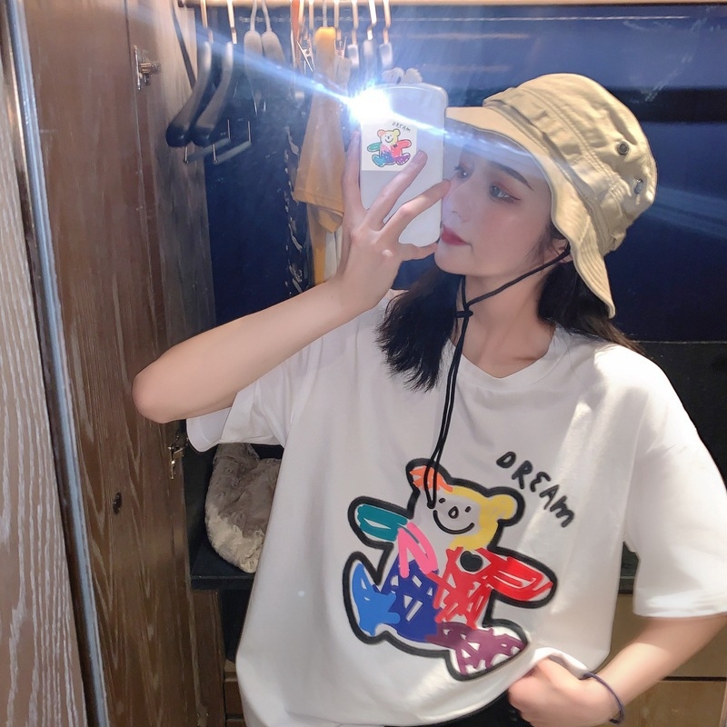 Ljetni ženski T‑shirt s Harajuku stilom, kratkih rukava, udoban slobodan kroj, Korejskog dizajna.