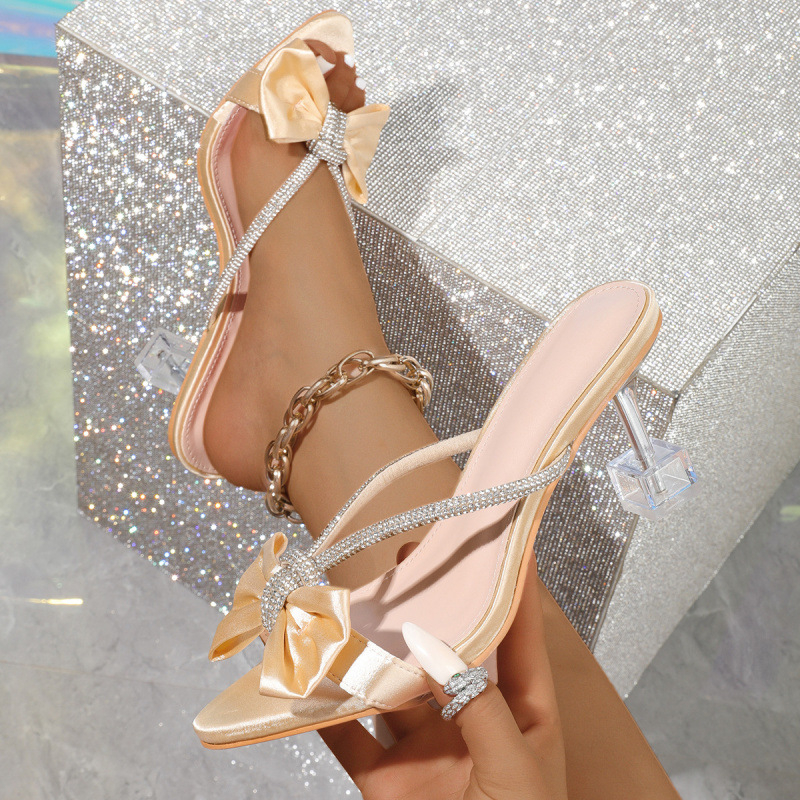 Stiletto sandale s uskim vrhom i dizajnom mašne, elegantne i svestrane ženske sandale s visokim potpeticama