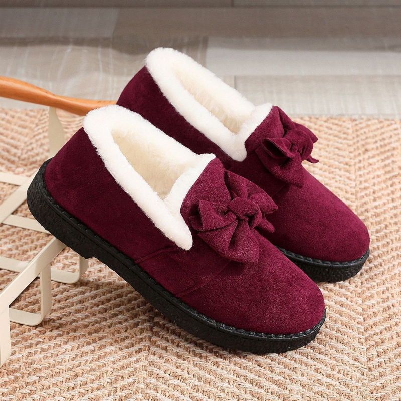Pantofi de damă din bumbac, în stil Beijing vechi, cu căptușeală fleece, calzi și groși, botine de zăpadă cu funda
