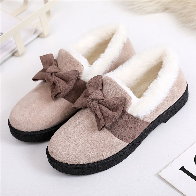 Pantofi de damă din bumbac, în stil Beijing vechi, cu căptușeală fleece, calzi și groși, botine de zăpadă cu funda