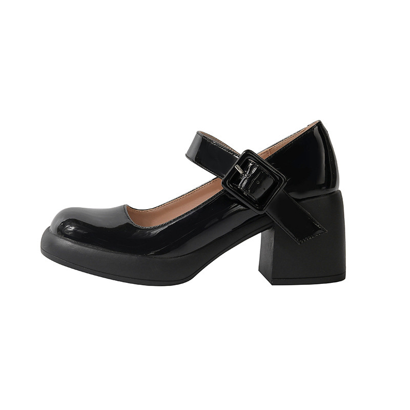 Ženske Mary Jane kožne cipele s 7 cm debelim petom, kvadratnim nosom, slip-on, udobne