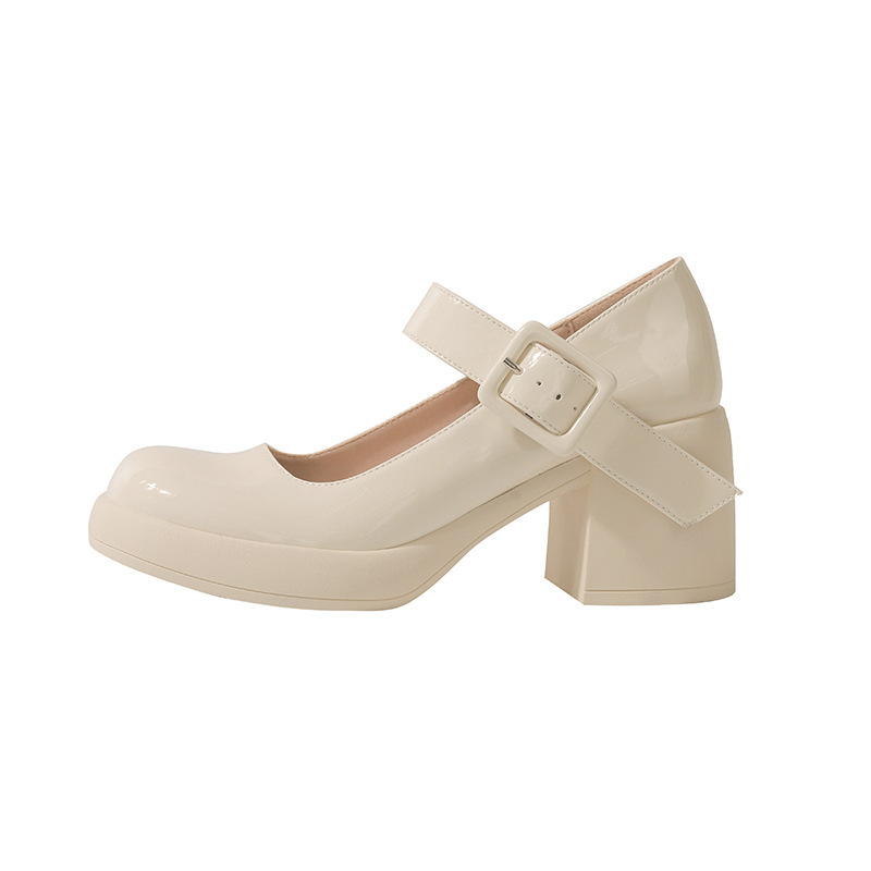 Ženske Mary Jane kožne cipele s 7 cm debelim petom, kvadratnim nosom, slip-on, udobne
