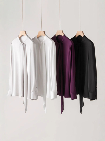Nova ženska svilena košulja za proljeće, dugo rukave, detalj vezivanja, srednja duljina, jednobojna, elegantna bluza