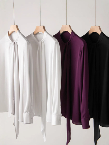 Nova ženska svilena košulja za proljeće, dugo rukave, detalj vezivanja, srednja duljina, jednobojna, elegantna bluza