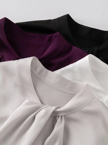 Nova ženska svilena košulja za proljeće, dugo rukave, detalj vezivanja, srednja duljina, jednobojna, elegantna bluza