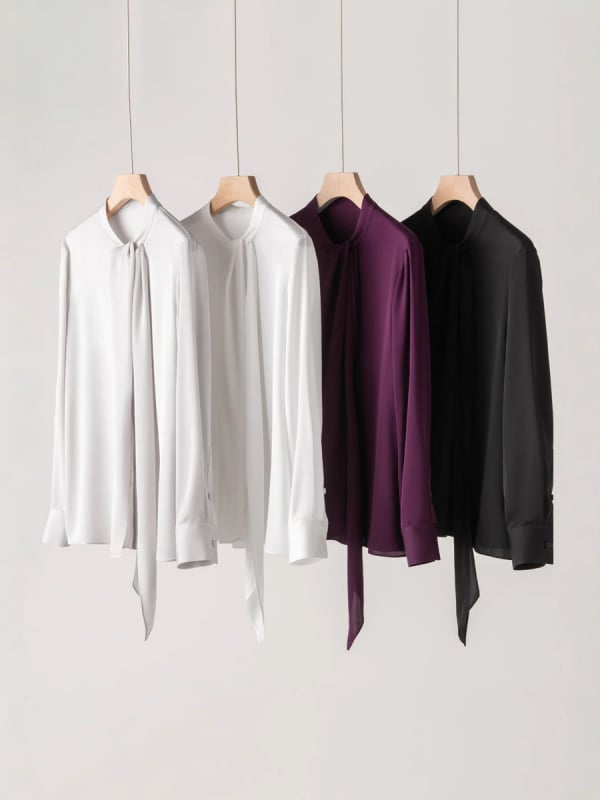 Nova ženska svilena košulja za proljeće, dugo rukave, detalj vezivanja, srednja duljina, jednobojna, elegantna bluza