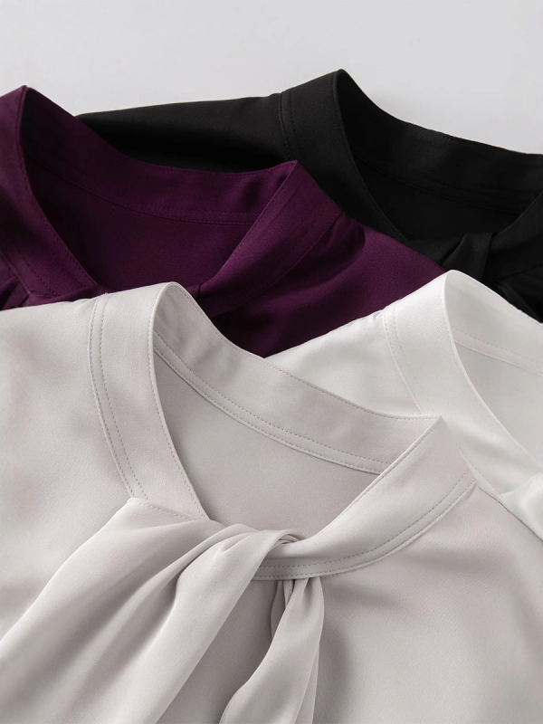 Nova ženska svilena košulja za proljeće, dugo rukave, detalj vezivanja, srednja duljina, jednobojna, elegantna bluza
