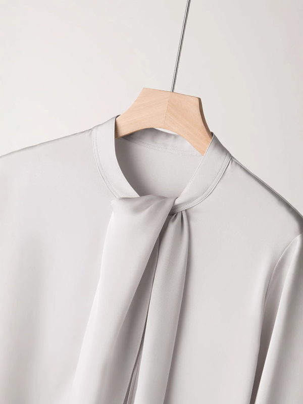 Nova ženska svilena košulja za proljeće, dugo rukave, detalj vezivanja, srednja duljina, jednobojna, elegantna bluza