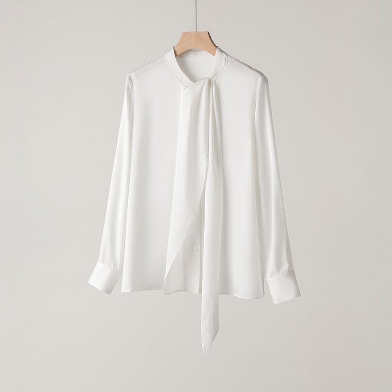 Nova ženska svilena košulja za proljeće, dugo rukave, detalj vezivanja, srednja duljina, jednobojna, elegantna bluza