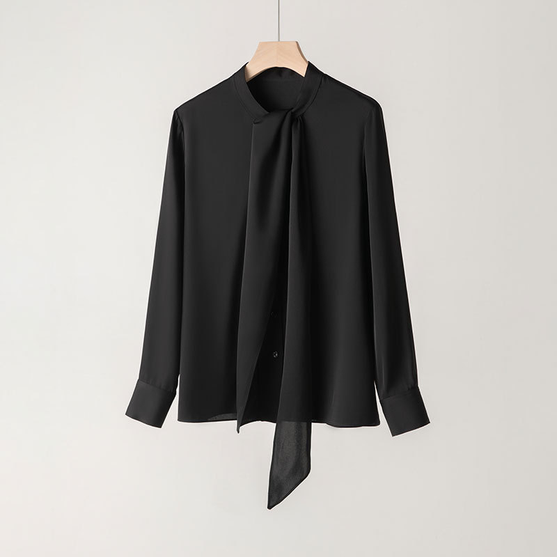 Nova ženska svilena košulja za proljeće, dugo rukave, detalj vezivanja, srednja duljina, jednobojna, elegantna bluza