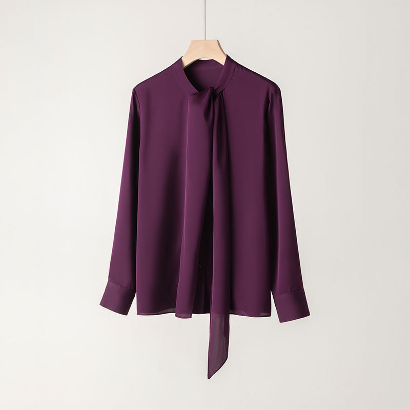 Nova ženska svilena košulja za proljeće, dugo rukave, detalj vezivanja, srednja duljina, jednobojna, elegantna bluza