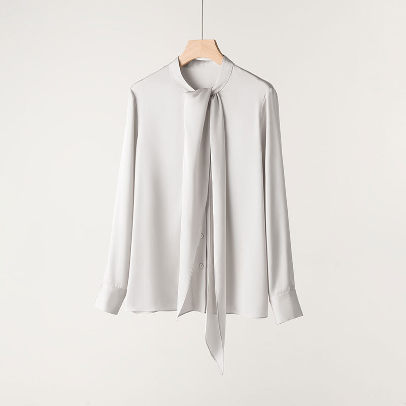 Nova ženska svilena košulja za proljeće, dugo rukave, detalj vezivanja, srednja duljina, jednobojna, elegantna bluza