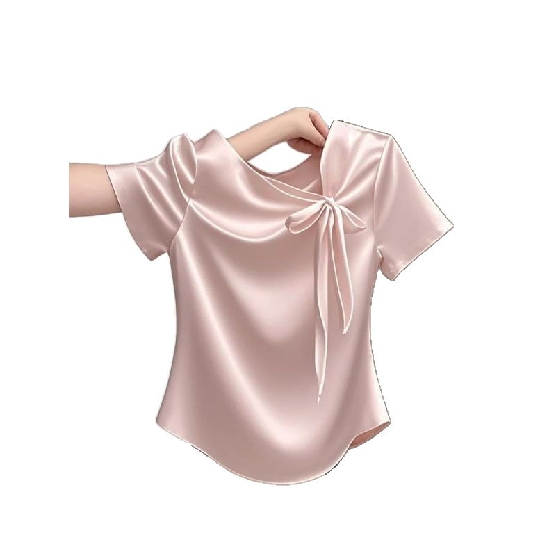 Ženski ljetni T‑shirt u kineskom stilu, kratki rukav, dizajn s mašnicom i trakama, laskav kroj, svestran gornji dio