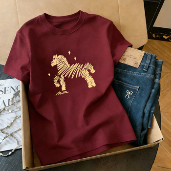 Ženski pamuk kratki T-shirt s printom, ljeto 2026, labav kroj, okrugli izrez, svakodnevni stil