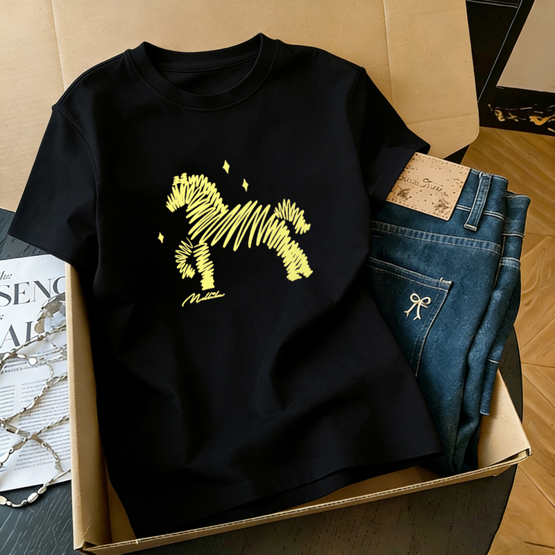 Ženski pamuk kratki T-shirt s printom, ljeto 2026, labav kroj, okrugli izrez, svakodnevni stil