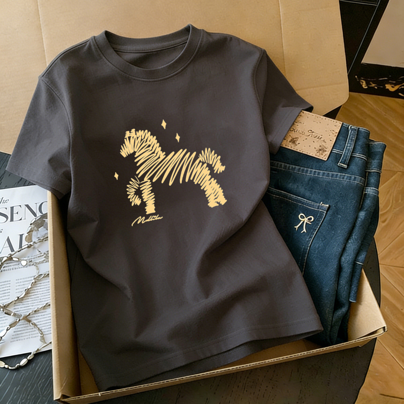 Ženski pamuk kratki T-shirt s printom, ljeto 2026, labav kroj, okrugli izrez, svakodnevni stil
