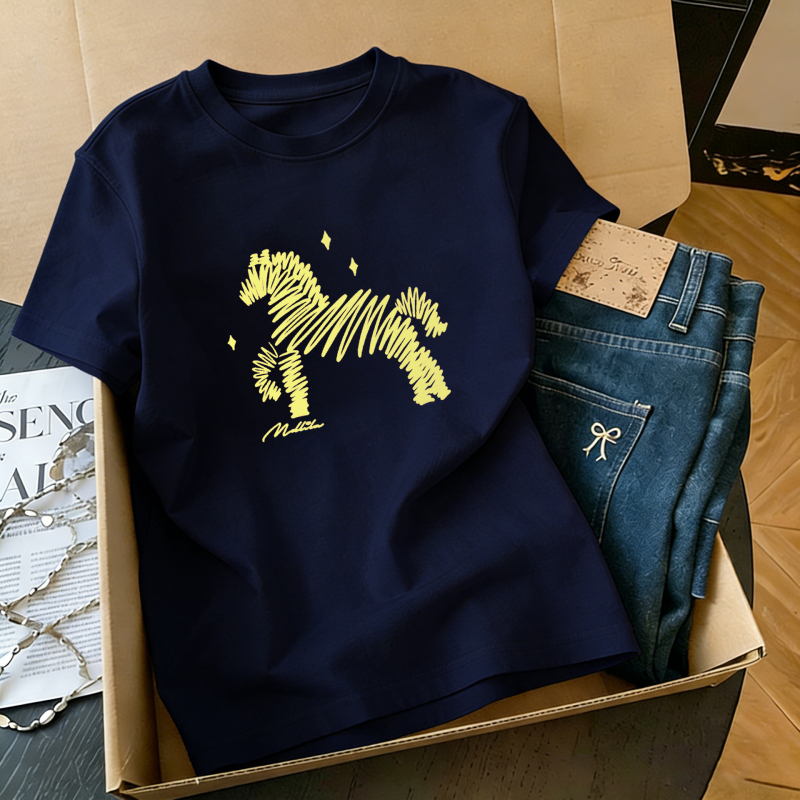 Ženski pamuk kratki T-shirt s printom, ljeto 2026, labav kroj, okrugli izrez, svakodnevni stil