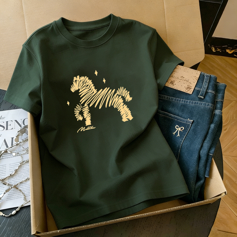 Ženski pamuk kratki T-shirt s printom, ljeto 2026, labav kroj, okrugli izrez, svakodnevni stil