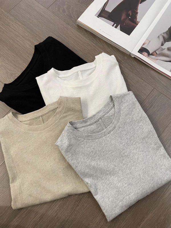Ženski laneni T-shirt kratkih rukava, okrugli izrez, slobodan kroj, jednobojan