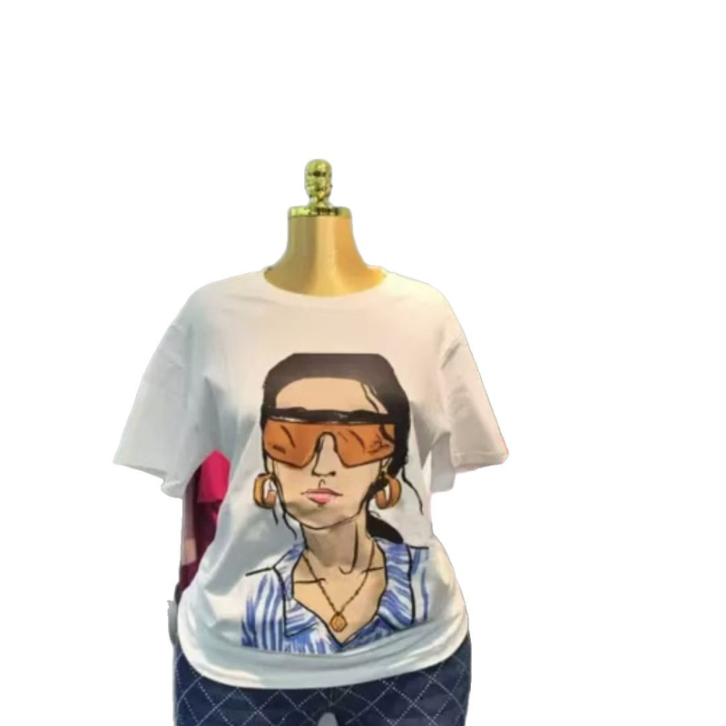 Bijeli ženski pamukasti T-shirt s kratkim rukavima, trend uličnog stila, širok kroj, ljeto, okrugli izrez